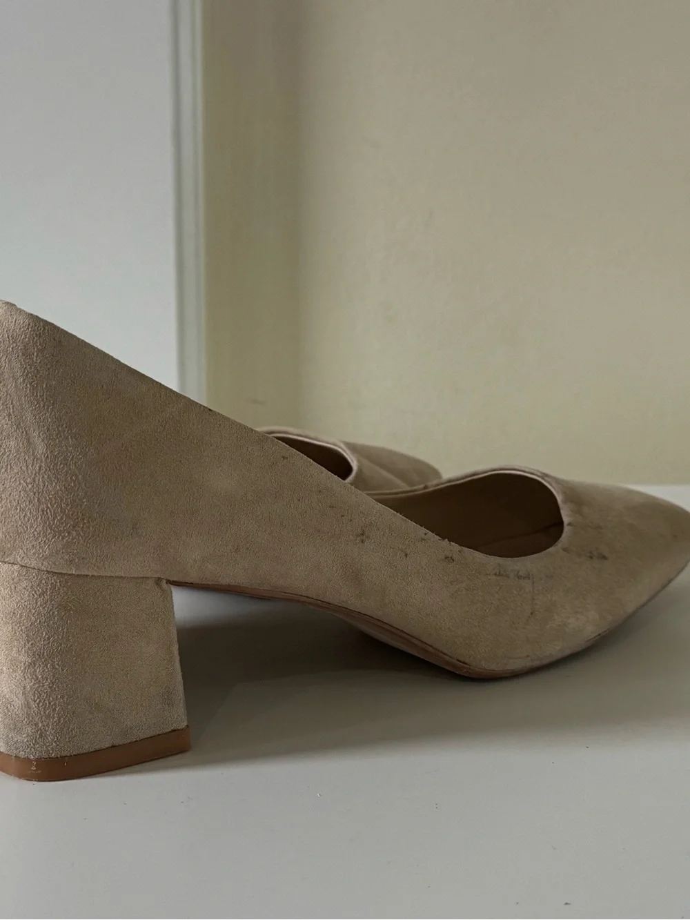 Zara Cream Suede Block Heel Pumps - Picture 3 of 4